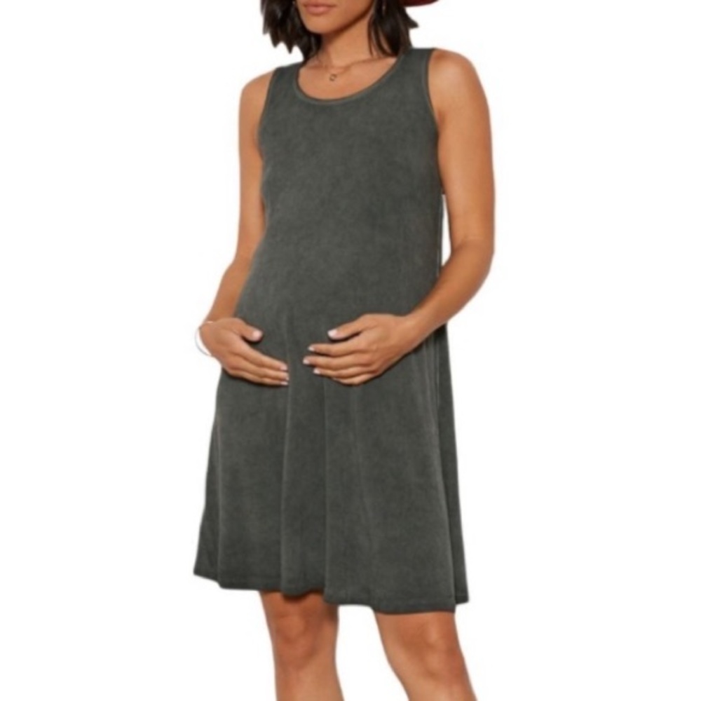 Tart Sleeveless crewneck forest green boho rayon mini maternity dress